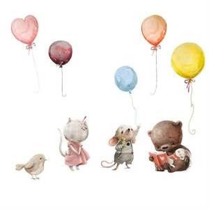 Falmatrica ágy fölé - Állatkák és ballonok kép