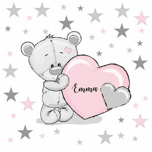 Gyerek falmatrica - Maci rózsaszín szívvel és névvel kép