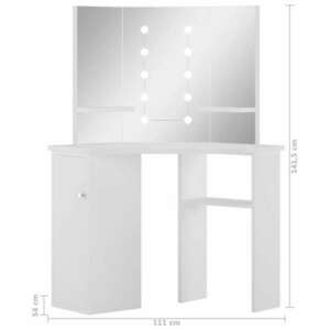 vidaXL fehér sarok-fésülködőasztal LED-izzókkal kép