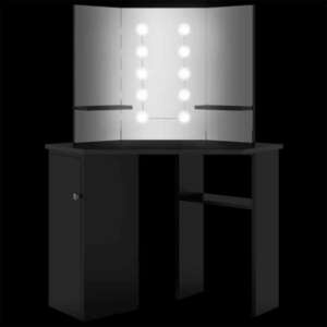 vidaXL fekete sarok fésülködőasztal LED világítással 111x54x141, 5 cm kép