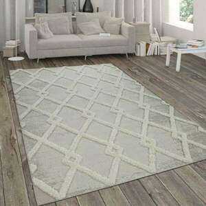 Kültéri-szőnyeg bozontos-minta gyémánt-dizájn bézs, 120×170-es mé... kép