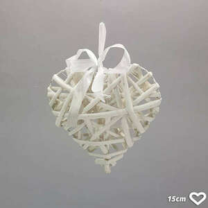 Fehér vessző szív fém vázon 15cm kép