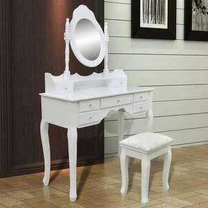 7 fiókos fehér fésülködőasztal tükörrel és zsámollyal kép