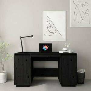 vidaXL tömör fenyőfa íróasztal fekete 140 x 50 x 75 cm kép