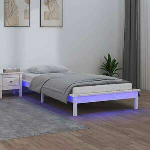 vidaXL egyszemélyes fehér tömör fa LED-es ágykeret 90 x 190 cm kép