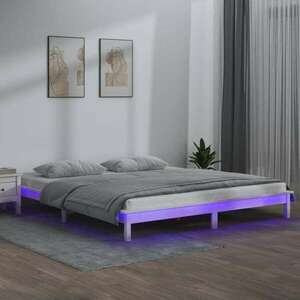 vidaXL King Size fehér tömör fa LED-es ágykeret 150 x 200 cm kép