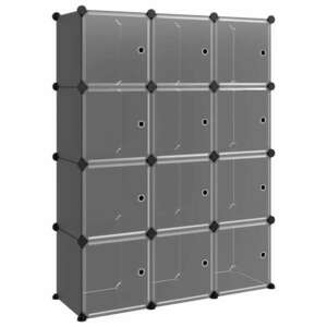 Fekete polipropilén tárolókocka 12 db kockával és ajtókkal kép