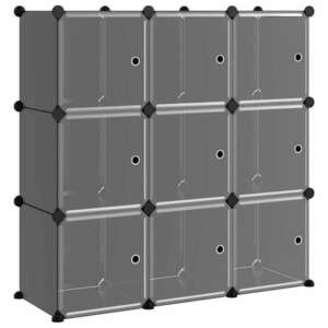 Fekete polipropilén tárolókocka 9 db kockával és ajtókkal kép