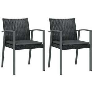 2 db fekete polyrattan kerti szék párnával 56, 5 x 57 x 83 cm kép