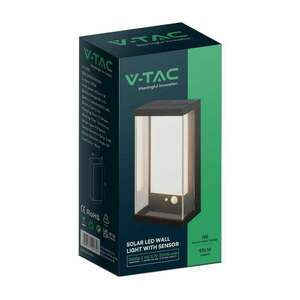 V-TAC napelemes fali IP65 LED lámpa, szenzorral, fekete házzal, m... kép