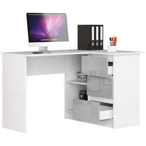 Sarok íróasztal - Akord Furniture - 124 cm - fehér / magasfényű szürke kép