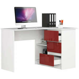 Sarok íróasztal - Akord Furniture - 124 cm - fehér / magasfényű bordó kép