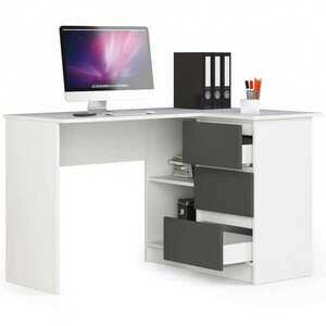 Sarok íróasztal - Akord Furniture - 124 cm - fehér / szürke kép
