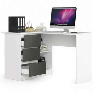 Sarok íróasztal - Akord Furniture - 124 cm - fehér / szürke (bal) kép