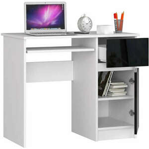 Íróasztal - Akord Furniture - 90 cm - fehér / magasfényű fekete kép