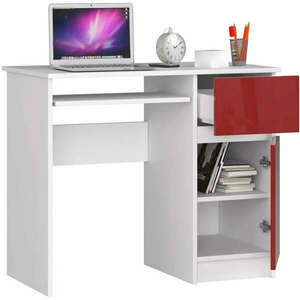Íróasztal - Akord Furniture - 90 cm - fehér / magasfényű bordó kép