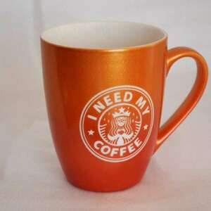 Pufo Need Coffee kerámia bögre, tea, kávé, gyümölcslé, 360 ml, narancs kép