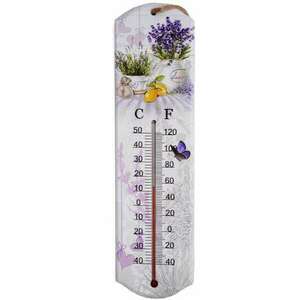 Fali hőmérő Pufo Purple Flowers, beltéri használatra, 26 x 7 cm kép