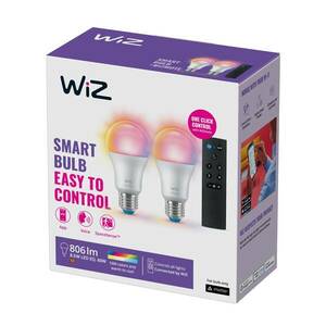 WiZ A60 LED matt WiFi E27 8.5W RGBW távirányító 2 darabos szettje kép