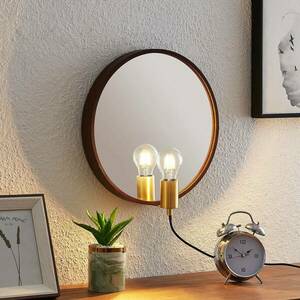 Lucande Lumani fali lámpa tükörrel, barna kép