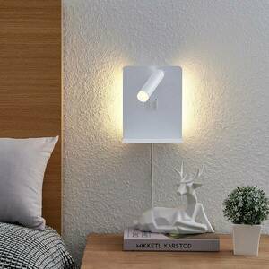 Lucande LED fali spotlámpa Zavi, fehér, dugalj, polc, USB kép