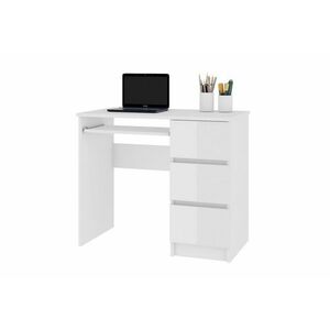 KORDA A-6 íróasztal, 90x77x50, fehér/magasfényű fehér, jobbos kép