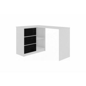 KORDA B16 íróasztal, 124, 5x77x50, fehér/magasfényű fekete, balos kép