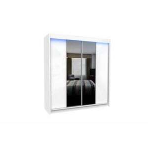 TOMASO tolóajtós ruhásszekrény tükörrel, fehér, 200x216x61 kép
