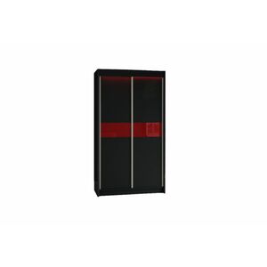 ALEXA tolóajtós ruhásszekrény + Halk zárorendszer, fekete/piros üveg, 120x216x61 kép