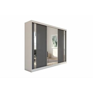 GAJA tolóajtós ruhásszekrény tükörrel, fehér/grafit + Halk zárórendszer, 240x216x61 kép