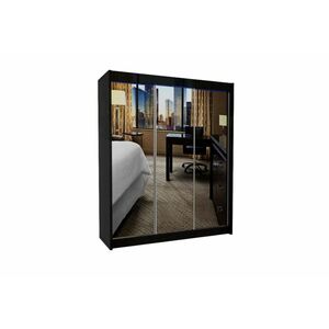 ROBERTA tolóajtós ruhásszekrény tükörrel + Halk zárorendszer, fekete, 180x216x61 kép