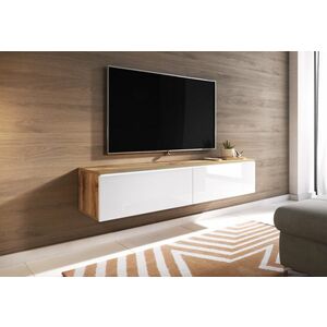 MENDES D 140 TV asztal, 140x30x32, tölgy wotan/fehér fényes + LED kép