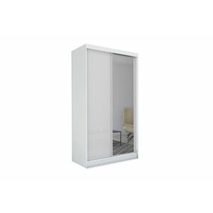 TARRA tolóajtós ruhásszekrény tükörrel, fehér, 150x216x61 kép