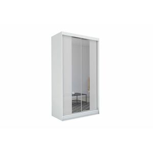 TOMASO tolóajtós ruhásszekrény tükörrel, fehér, 150x216x61 kép