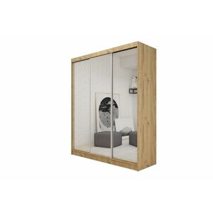 ROBERTA tolóajtós ruhásszekrény tükörrel + Halk zárorendszer, sonoma, 180x216x61 kép