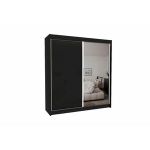 TARRA tolóajtós ruhásszekrény tükörrel, fekete, 200x216x61 kép