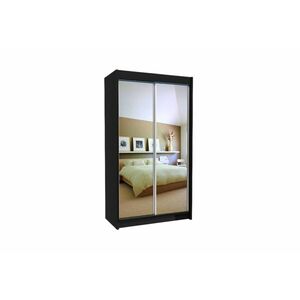 ROBERTA tolóajtós ruhásszekrény tükörrel + Halk zárorendszer, fekete, 120x216x61 kép