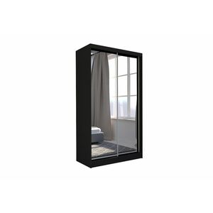 ROBERTA tolóajtós ruhásszekrény tükörrel + Halk zárorendszer, fekete, 150x216x61 kép