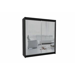 ROBERTA tolóajtós ruhásszekrény tükörrel + Halk zárorendszer, fekete, 200x216x61 kép