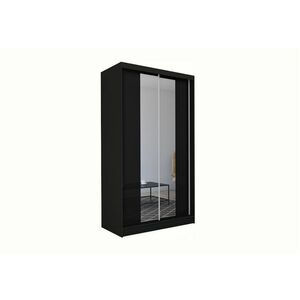 TOMASO tolóajtós ruhásszekrény tükörrel, fekete, 150x216x61 kép
