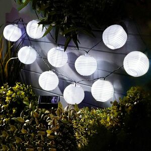 Szolár lampion fényfüzér - 10 db fehér lampion, hidegfehér LED - 3, 7 m kép