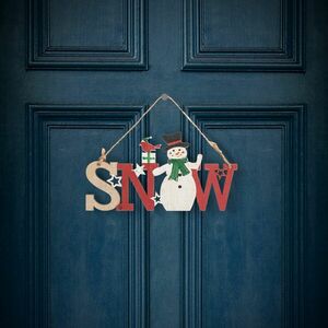 Karácsonyi dekor fából - hóember - akasztóval - 17 x 9 cm kép