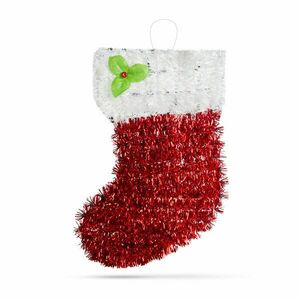 Mikulás csizma dekor - piros / fehér - glitteres - 32 x 20 cm kép