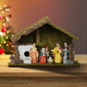 Karácsonyi asztali dekoráció - Betlehem - kerámia és fa - 30 x 10 x 20 cm kép