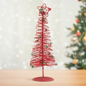 Karácsonyi, glitteres, fém karácsonyfa - 28 cm - piros kép