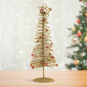 Karácsonyi, glitteres, fém karácsonyfa - 28 cm - arany kép