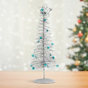 Karácsonyi, glitteres, fém karácsonyfa - 28 cm - ezüst kép