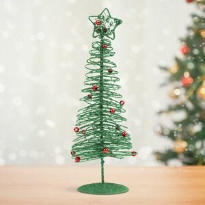 Karácsonyi, glitteres, fém karácsonyfa - 28 cm - zöld kép