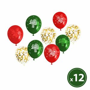 Lufi szett - piros, zöld, arany, karácsonyi motívumokkal - 12 db / csomag kép