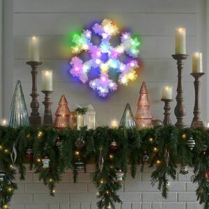 Karácsonyi dekoráció - irizáló, színes LED-es hópehely - 32 cm - elemes kép
